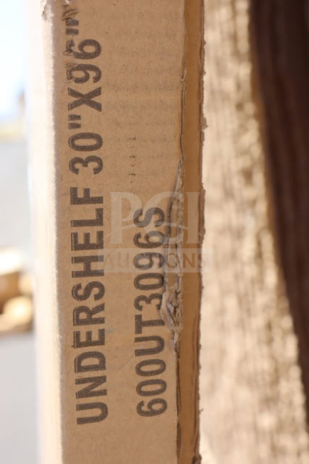 BRAND NEW Regency 600UT3096S undershelf for 30"x96" tables; packaging damaged. Stainless steel, adjustable, 18 gauge.