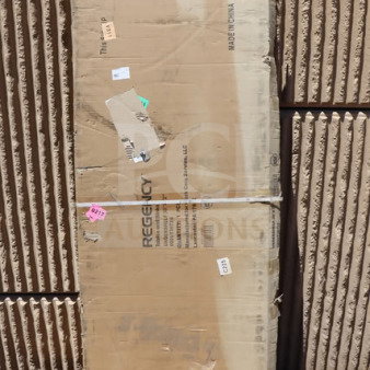 Regency 600UT3072S stainless steel work table undershelf, 18 gauge, new, damaged packaging shown with labels and markings.