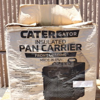 CaterGator 215PANCAR5GR food pan carrier box, warped packaging. Front-loading, green, holds 5 full-size pans. Brand new.
