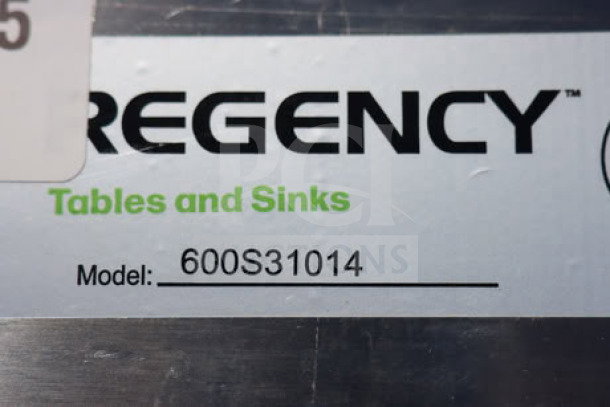 Regency 39" three-compartment commercial sink, model 600S31014, galvanized steel legs, bent corner, out of packaging.