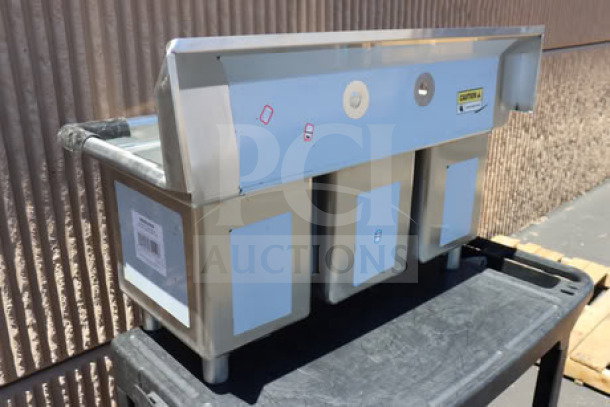 Regency 39" commercial sink, three compartments, galvanized steel legs, model 600S31014. Top right corner bent, no packaging.