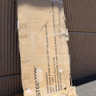Brand new Steelton 522SG3072 stainless steel equipment stand, 30" x 72", damaged packaging, on pallet.