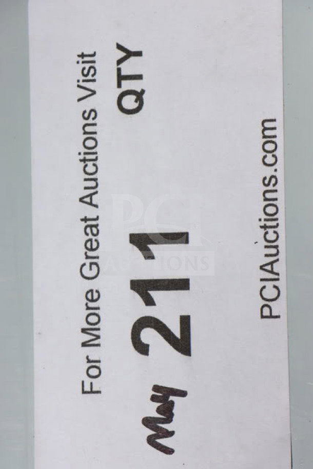 Label showing "For More Great Auctions Visit PCIauctions.com" and "May 211 QTY" in bold text.