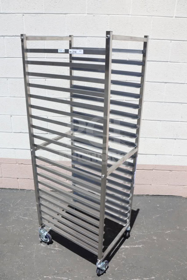 Regency 600PR20316KS 20 Pan Stainless Steel Rack, unassembled, minor scratches, new condition, durable casters.