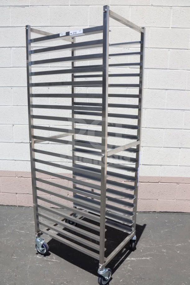 Regency 600PR20316KS 20 Pan Stainless Steel Rack, unassembled, minor scratches, durable design, caster wheels.