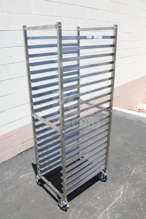 Regency 600PR20316KS 20 Pan Stainless Steel Rack, unassembled, minor scratches, four swivel casters.