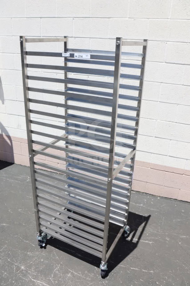 Regency 600PR20316KS 20 pan end load stainless steel bun rack, unassembled, superficial scratches, minor damage.