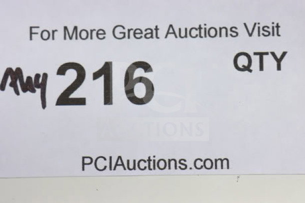 Alt text: Auction label with "216 QTY" and website link, indicating auction lot details.