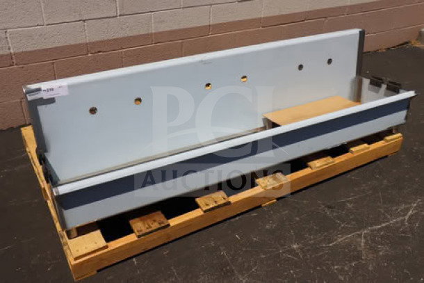 Regency 600HSMS1872 wall-mounted 72" x 17.5" hand sink, new, out of box, for three 8" center faucets, on a pallet.