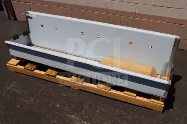 Regency 600HSMS1872 wall-mounted 72"x17.5" hand sink on pallet, new, for three 8" center faucets, no box.