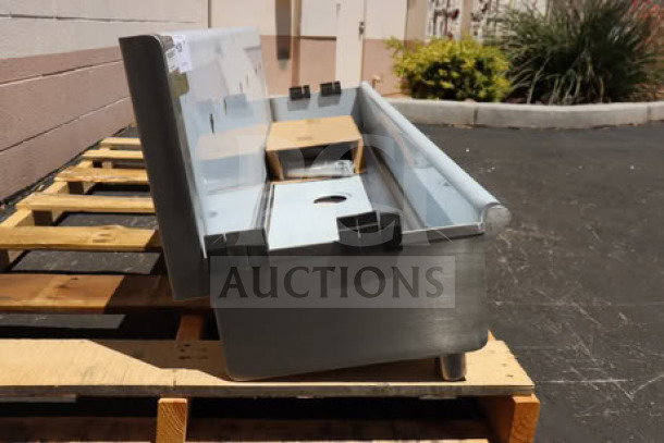Regency 600HSMS1872 wall-mounted hand sink, 72" x 17.5", stainless steel, new condition, slots for 3 faucets.