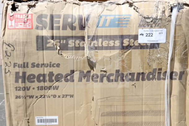 BRAND NEW ServIt HDM-26 26" heated display case, 3-shelf, 120V, 1800W, damaged packaging.