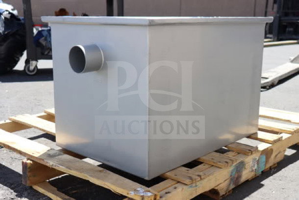 BRAND NEW Regency 600GT25 50 lb. Grease Trap on pallet, 25 GPM, 3" non-threaded connections, PDI Certified, minor scratches/dents.