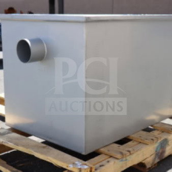 BRAND NEW Regency 600GT25 50 lb. Grease Trap on pallet, 25 GPM, 3" non-threaded connections, PDI Certified, minor scratches/dents.