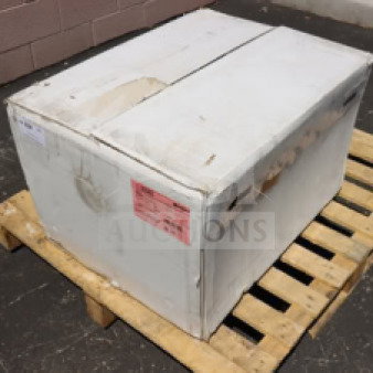 Brand new Endura 3935A03 grease trap in original packaging on pallet; 70 lb, 35 GPM, 3" hub, original labels visible.