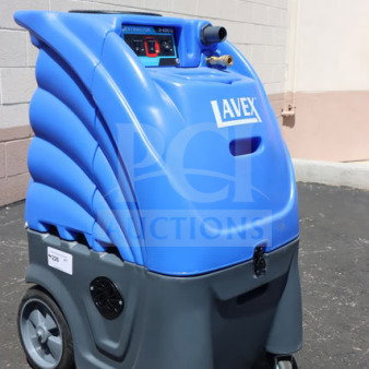 Lavex Dual 3-Stage Heated Carpet Extractor, model 842HT123ST12, 12-gallon, 500 PSI, new condition, blue with controls visible.