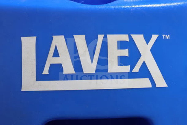 Brand new Lavex Dual 3-Stage Heated Carpet Extractor with visible branding on blue surface. Model 842HT123ST12, 12 Gallon, 500 PSI.