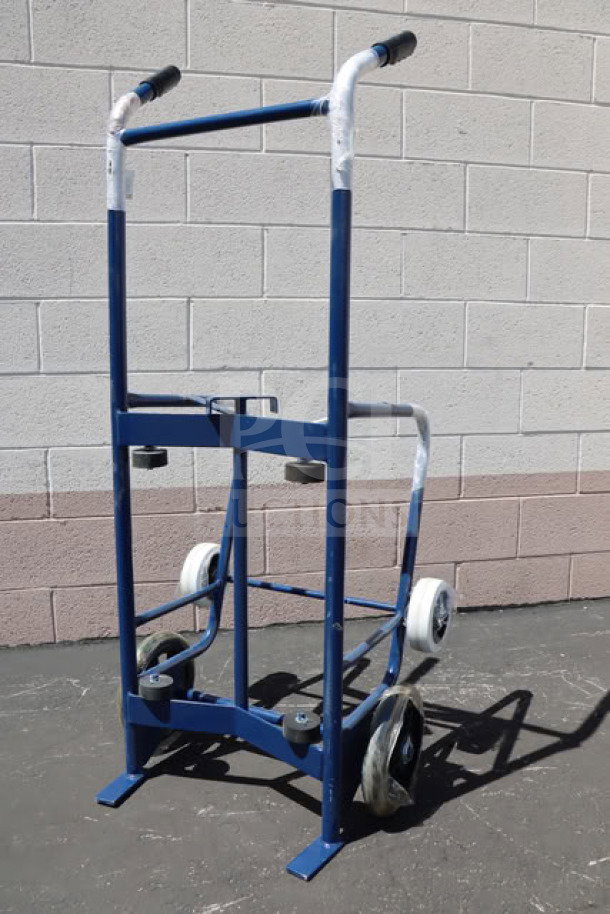 Lavex 257HT0063 steel drum hand truck, new, 900 lb. capacity, with (2) 10" iron wheels and (2) 6" rubber wheels.