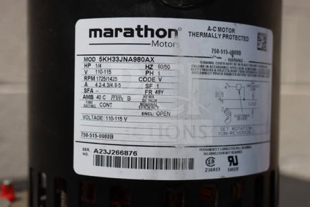 BRAND NEW SCRATCH-N-DENT Scotsman A33220-021 Gear Reducer & Motor, Marathon label, Serial #A23J266876, 1/4 HP, 115V.