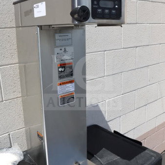 Brand new Bunn 53100.0101 BrewWISE ICB-DV coffee brewer, stainless steel, dual voltage, with control panel and labels visible.