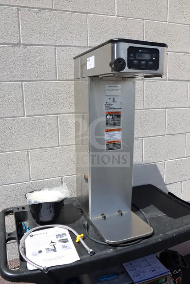 Brand new Bunn 53100.0101 BrewWISE ICB-DV tall stainless steel coffee brewer, dual voltage, with manual and accessories.