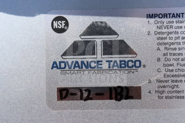 Advance Tabco D-12-IBL-X ice bin, NSF logo, model label showing. Ideal for 23 lb. ice capacity. New, scratch-n-dent condition.