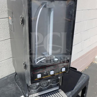Brand new Bunn FMD-3 cappuccino machine, 3 hoppers, model SET00.0197, scratch-n-dent, missing graphic, 120V. Serial #FMD0137312.
