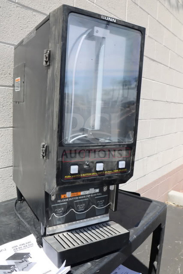 BRAND NEW Bunn SET00.0197 FMD-3 Fresh Mix Cappuccino/Espresso Machine with 3 hoppers, black, scratch-n-dent, missing graphic.