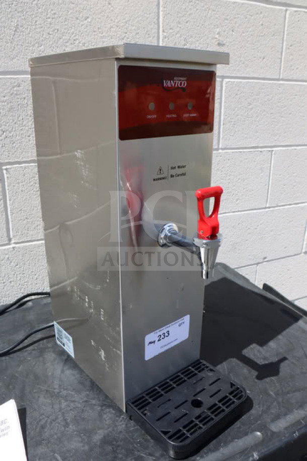Brand new Avantco HWDA2 2-gallon hot water dispenser, 120V, 1500W. Features scratch-and-dent exterior, serial# HWDA24325066.