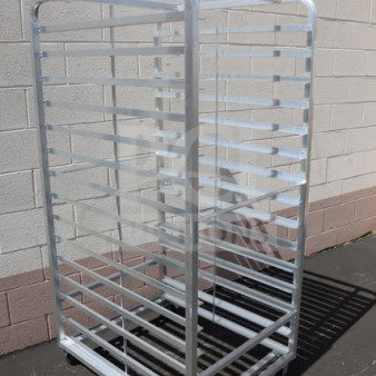 Channel 412A-DOR aluminum bun pan oven rack, double section, side load, 30 pan capacity, brand new scratch-and-dent.