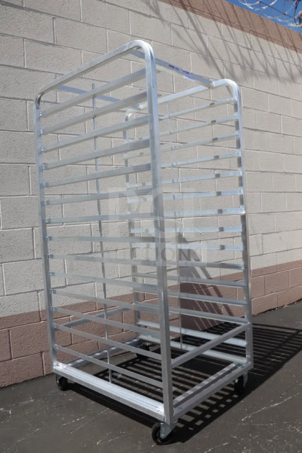 BRAND NEW Channel 412A-DOR aluminum bun pan oven rack, double section, side load, holds 30 pans, scratch-n-dent condition.