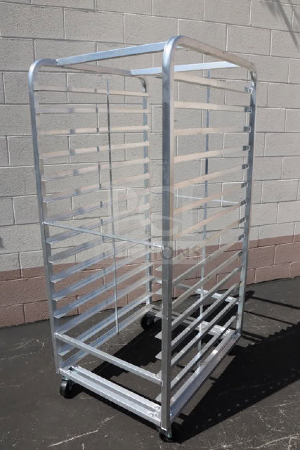 Brand new Channel 412A-DOR aluminum bun pan oven rack for 30 pans, double section, side load, minor cosmetic scratches.
