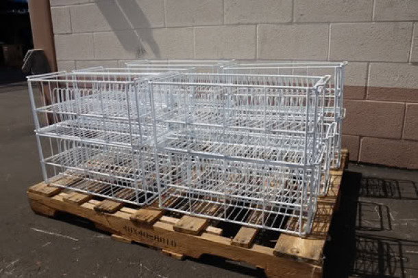 Brand new wire catering rack, 20 compartments for soup bowls, out of packaging, on pallet.