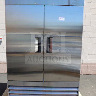 Brand new Avantco A-49F-HC 54" reach-in freezer, stainless steel, 115V, small dent on back left corner, serial #327684281.