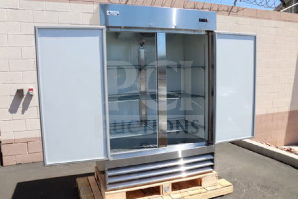 Avantco A-49F-HC 54" solid door reach-in freezer, brand new, 115V, 8.5A, with small dent on back left corner.