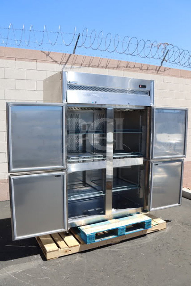 Brand new Avantco Z2-F4-K 54" stainless steel reach-in freezer with solid half doors. Minor scratches and dents. Serial #461626602.