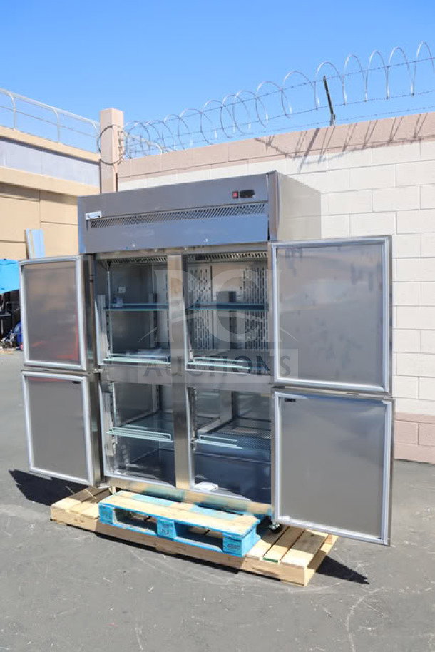 BRAND NEW Avantco Z2-F4-K 54" stainless steel reach-in freezer. Minor scratches and dents visible. Model: Z2-F4-K, Serial #461626602.