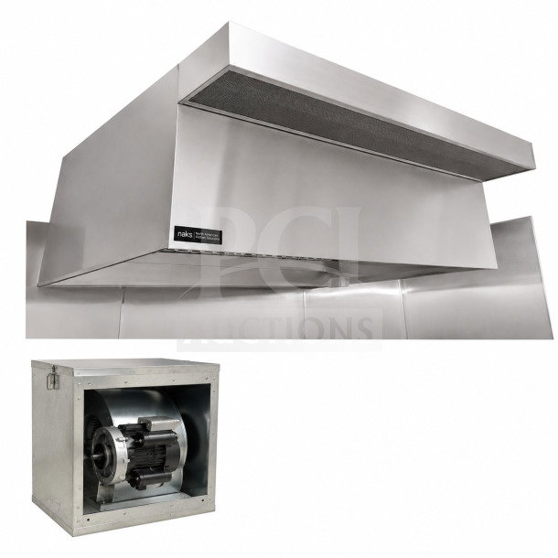 Brand new Halifax PSPHO1048 commercial kitchen hood system, 10' x 48", with PSP makeup air, 115/230V, serial TX230065.