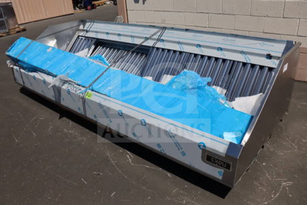 Brand new Halifax PSPHO1048 commercial kitchen hood system with PSP makeup air, 10' x 48", minor scratches, serial #TX230065.