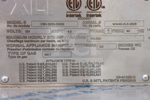 BRAND NEW XLT XLT 3255 Oven, Model X3H-3255-01022, Serial 141445-0-3-2020, Natural Gas, 32" Conveyor, 55" Chamber.