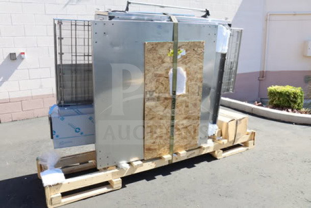 Brand new XLT 3255 H Series conveyor oven, 32" wide, 55" long chamber, natural gas, visibly secured for transport. Serial #141445-0-3-2020.
