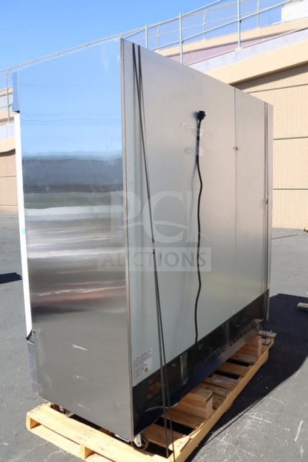 Avantco SS-3F-HC stainless steel reach-in freezer, 81 5/16", 115V, 12.5A, possible minor scratches and dents, on wooden pallet.