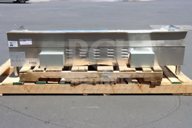 Avantco EG60E 60" Electric Countertop Griddle, 240V, 17,500W, brand new scratch-n-dent condition, on wooden pallet.