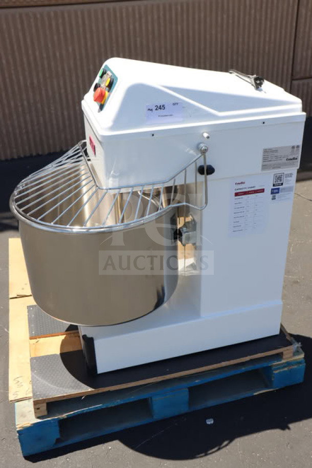 BRAND NEW Estella SM60 60 Qt. Spiral Dough Mixer, two-speed, 220V, 4 HP, out of packaging, minor scratches and dents.