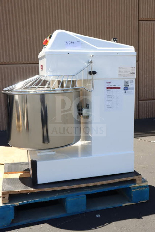 BRAND NEW Estella SM60 60 Qt Spiral Dough Mixer, 220V, 4 HP, serial #348SM60122500061, out of packaging, minor scratches/dents.
