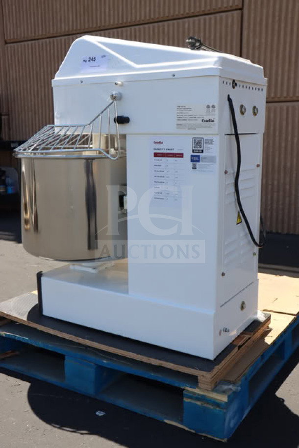BRAND NEW Estella SM60 Spiral Dough Mixer, 60 Qt, 88 lb capacity, 220V, 4 HP, minor scratches and dents, serial #348SM60122500061.