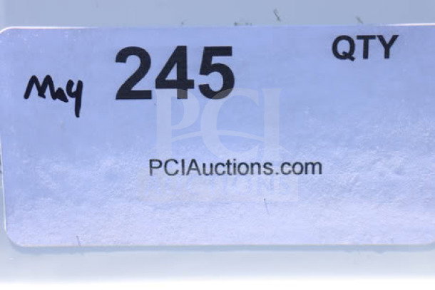 Sticker with "245 QTY," handwritten "May," and "PCIAuctions.com" printed on it.