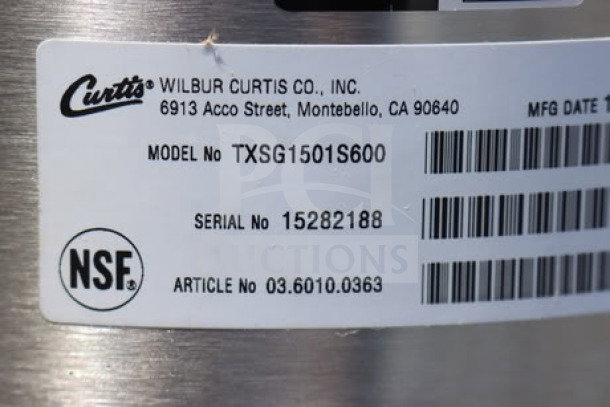 Curtis TXSG1501S600 ThermoPro 1.5-gallon vacuum server, serial #15282188, NSF certified, out of original packaging.