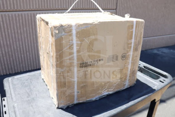 Regency 18" x 12" Stainless Steel Drop-In Ice Bin, model 600DIIB1812, in damaged packaging.