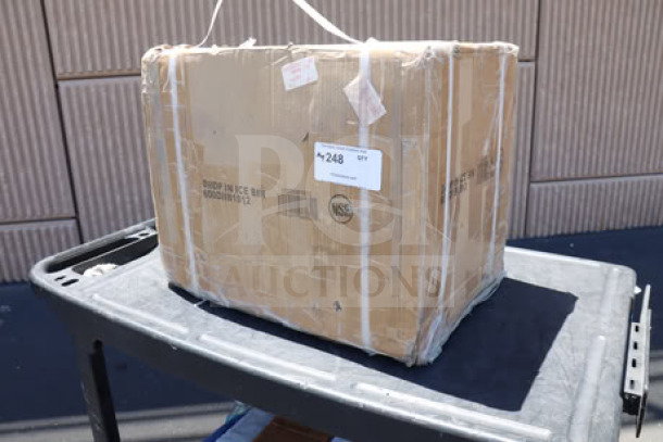 Regency 18" x 12" Stainless Steel Drop-In Ice Bin with Sliding Lid, model 600DIIB1812, in damaged box.